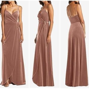 NWT After Six Velvet Wrap Maxi Dress Gown Bridesmaid Tawny Rose Pink Sz XS